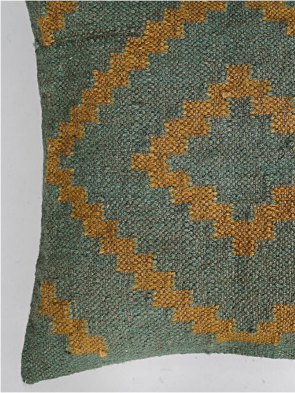 Decorative Indian Vintage Jute Kilim Throw Pillow Cover SQUARE 18x18” GREEN GOLD - Picture 5 of 10